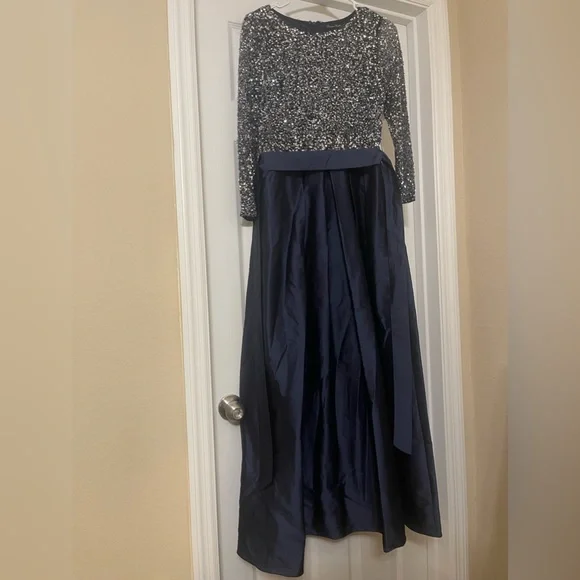 beaded lace dress Beaded Lace Strapless A-Line Gown With High Slit